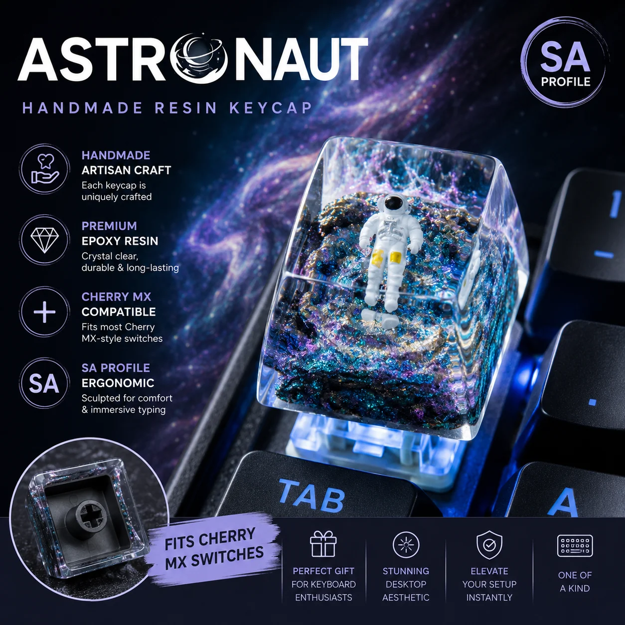 Resin Artisan Space Drift Keycap 1U SA R1 Handmade Custom ESC Keycap Compatible MX Switch Mechanical Keyboard Accessories
Resin Artisan Space Drift Keycap 1U SA R1 Handmade Custom ESC Keycap Compatible MX Switch Mechanical Keyboard Accessories