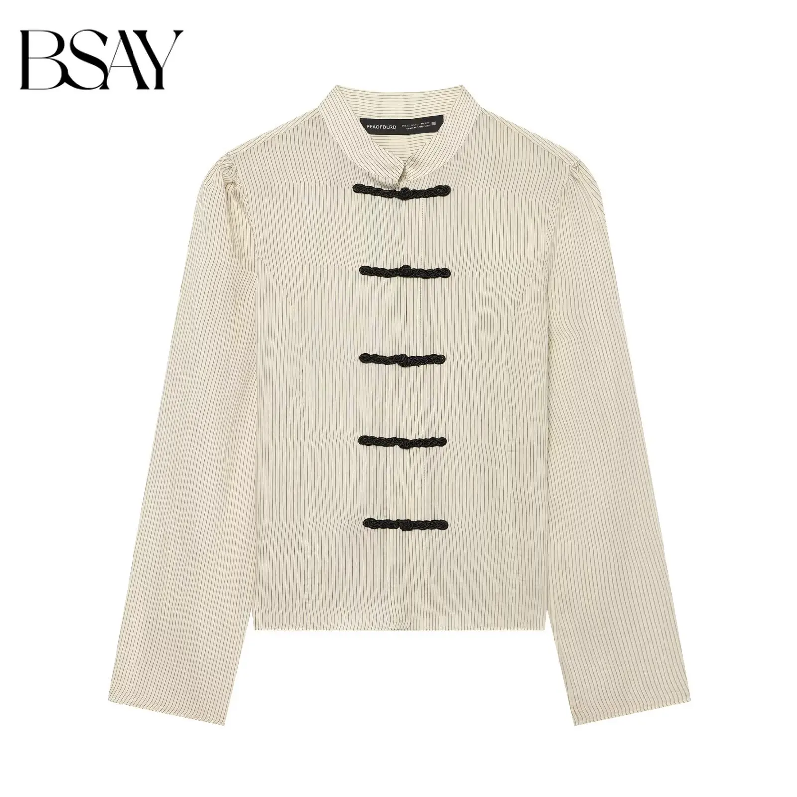 BSAY Summer New Women's Mandarin Collar Striped Long Sleeve Top Vintage Slim Cropped Blouse Chinese Frog Knot Buttons Decoration
BSAY Summer New Women's Mandarin Collar Striped Long Sleeve Top Vintage Slim Cropped Blouse Chinese Frog Knot Buttons Decoration