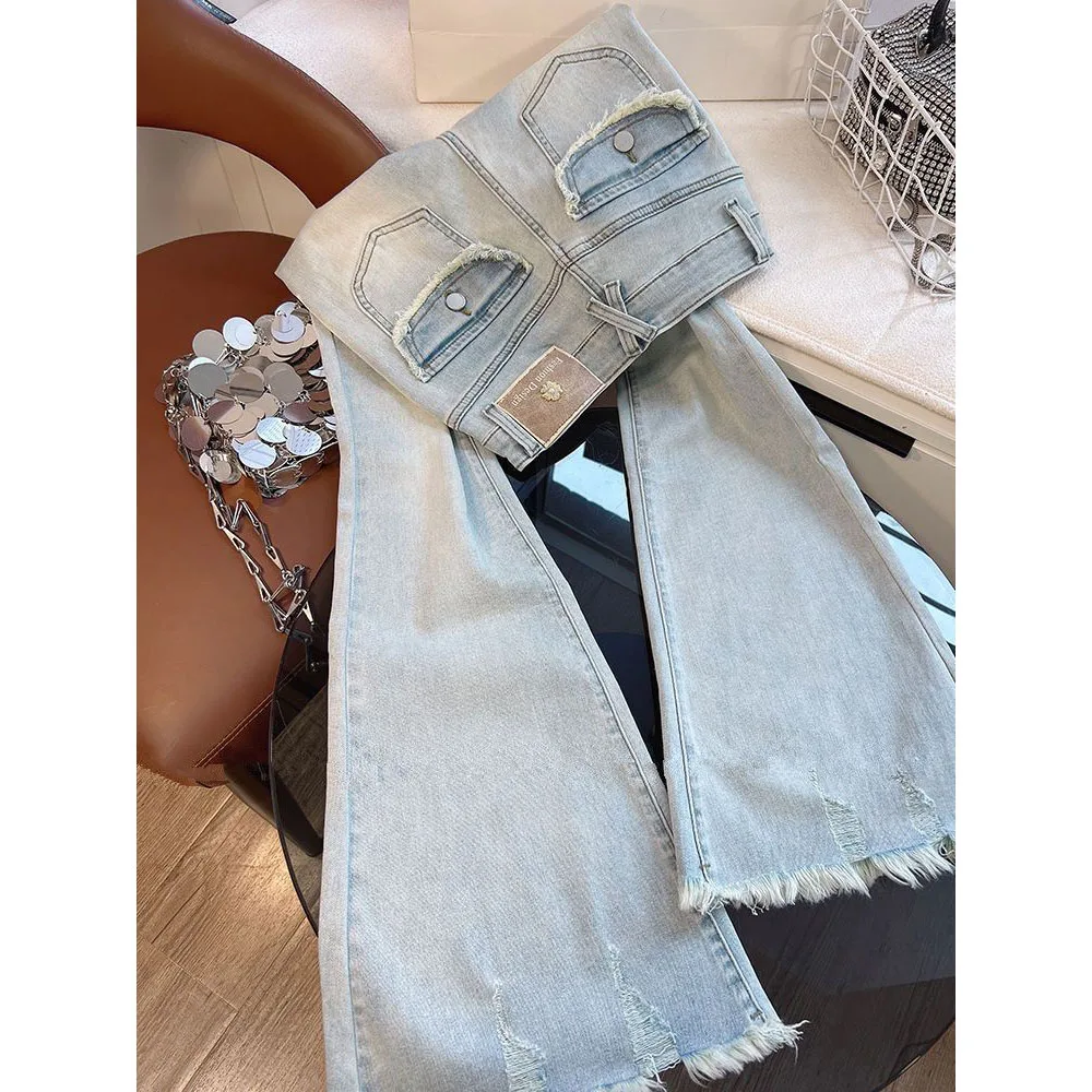 Extended Rough Edge Flare Jeans Women's Spring Autumn Elastic Bell-bottom Denim Pants Female Korean High Waist Jeans Trousers
Extended Rough Edge Flare Jeans Women's Spring Autumn Elastic Bell-bottom Denim Pants Female Korean High Waist Jeans Trousers
