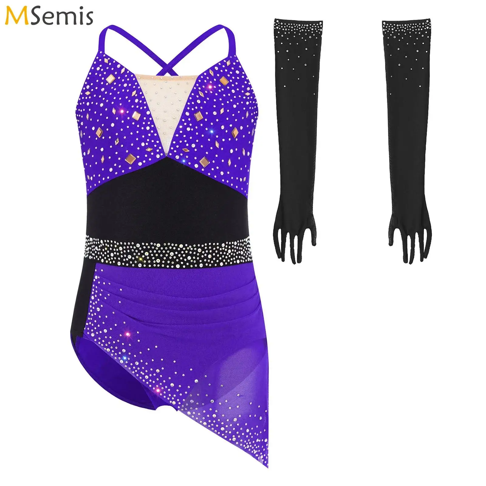 Kids Girls Sparkly Rhinestones Ballet Leotards Lyrical Latin Dance Outfit Skating Costume Ruched Dress with 1 Pair Mesh Gloves
Kids Girls Sparkly Rhinestones Ballet Leotards Lyrical Latin Dance Outfit Skating Costume Ruched Dress with 1 Pair Mesh Gloves
