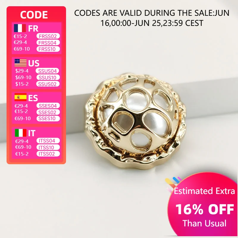 6pcs 18-23mm Luxury High-End Gold Metal Buttons for Clothing Coat Windbreaker Sewing Accessories Sewing Buttons Pearl Decoration
6pcs 18-23mm Luxury High-End Gold Metal Buttons for Clothing Coat Windbreaker Sewing Accessories Sewing Buttons Pearl Decoration