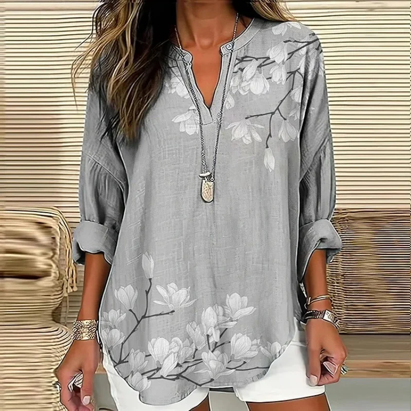 Plus Size Women Blouses Fashion V-Neck Floral Print Long Roll-up Sleeve Casual Loose Tunic Top Henley Shirt for Daily Wear
Plus Size Women Blouses Fashion V-Neck Floral Print Long Roll-up Sleeve Casual Loose Tunic Top Henley Shirt for Daily Wear