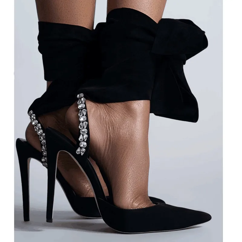 Glitter Rhinestone Strap Bowtie Bandage Sandals Black Satin Pointed Toe Thin High Heels Party Pumps Pure Crystal Woman Shoes
Glitter Rhinestone Strap Bowtie Bandage Sandals Black Satin Pointed Toe Thin High Heels Party Pumps Pure Crystal Woman Shoes