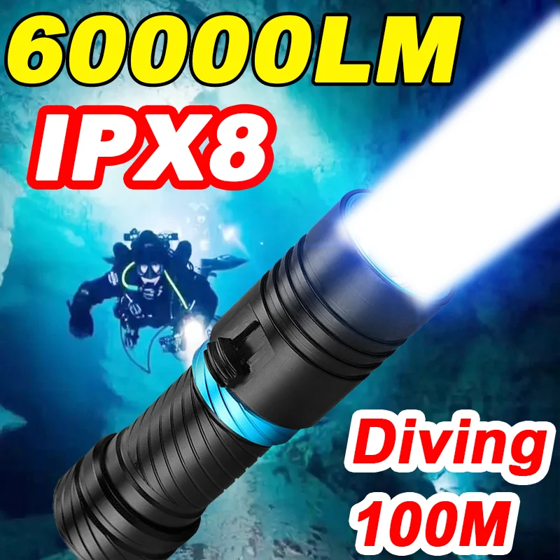 60000LM Ultra Bright Diving Flashlight L2 LED Spotlight Scuba Diving Lamp Dive 100M Waterproof IP8 Lantern Camping Fishing Torch
60000LM Ultra Bright Diving Flashlight L2 LED Spotlight Scuba Diving Lamp Dive 100M Waterproof IP8 Lantern Camping Fishing Torch