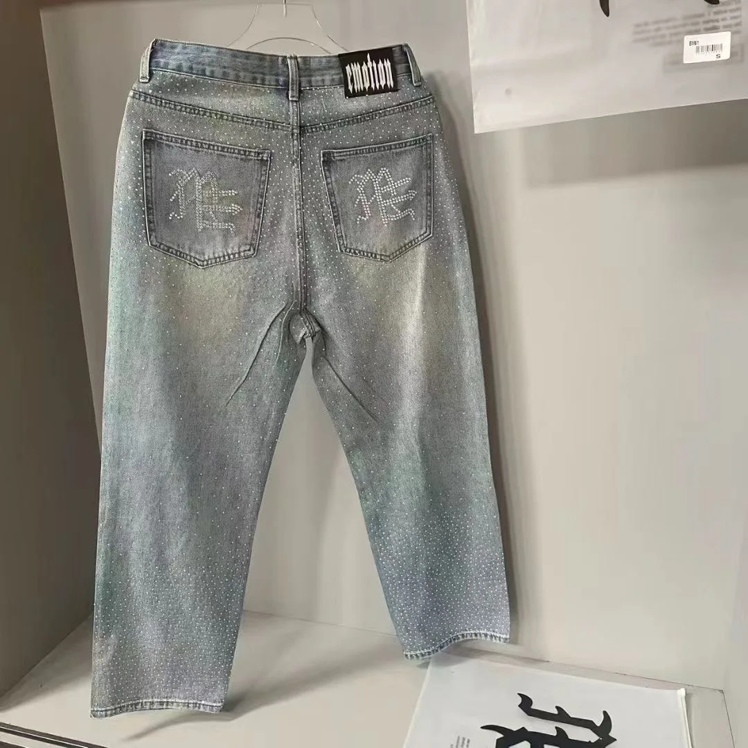 Diamond Studded MIXED EMOTION Vintage Washed Denim Pants Jeans For Men Women Joggers Trousers
Diamond Studded MIXED EMOTION Vintage Washed Denim Pants Jeans For Men Women Joggers Trousers