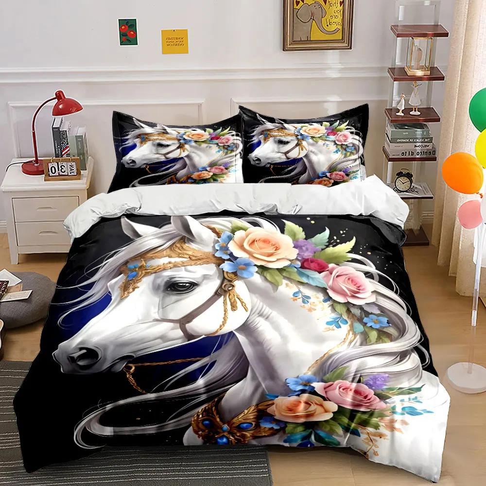 White horse with elegant floral decoration Bedding Set for Kids Luxury Gift 3pcs Digital Print Comforter Set Soft Comfortable
White horse with elegant floral decoration Bedding Set for Kids Luxury Gift 3pcs Digital Print Comforter Set Soft Comfortable