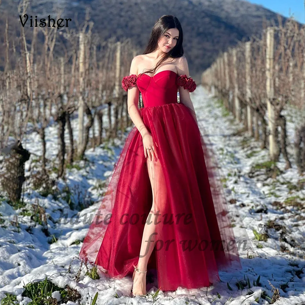 Viisher Burgundy Tulle Prom Party Dress Sweetheart 3D Flowers Off Shoulder A Line Evening Party Gowns Lace Up Back
Viisher Burgundy Tulle Prom Party Dress Sweetheart 3D Flowers Off Shoulder A Line Evening Party Gowns Lace Up Back
