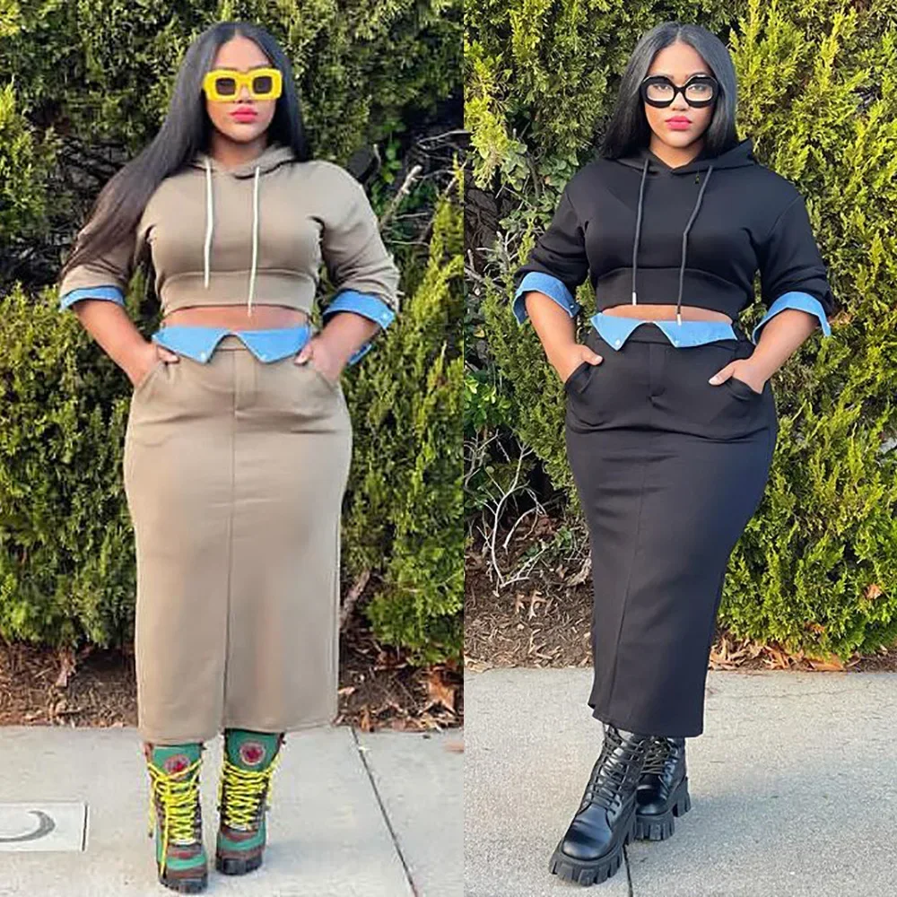 Autumn Outfits for Women Casual Sweatshirt Long Skirt Suit Denim Splice Hooded Top Split Skirts Two Piece Sets Hoodie Ensemble
Autumn Outfits for Women Casual Sweatshirt Long Skirt Suit Denim Splice Hooded Top Split Skirts Two Piece Sets Hoodie Ensemble