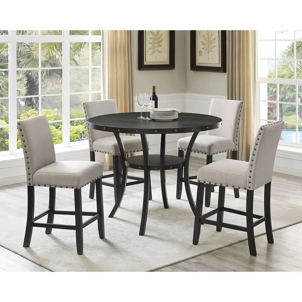 Collection Biony Espresso Wood Counter Height Dining Set with Tan Fabric Nailhead Stools,
Collection Biony Espresso Wood Counter Height Dining Set with Tan Fabric Nailhead Stools,