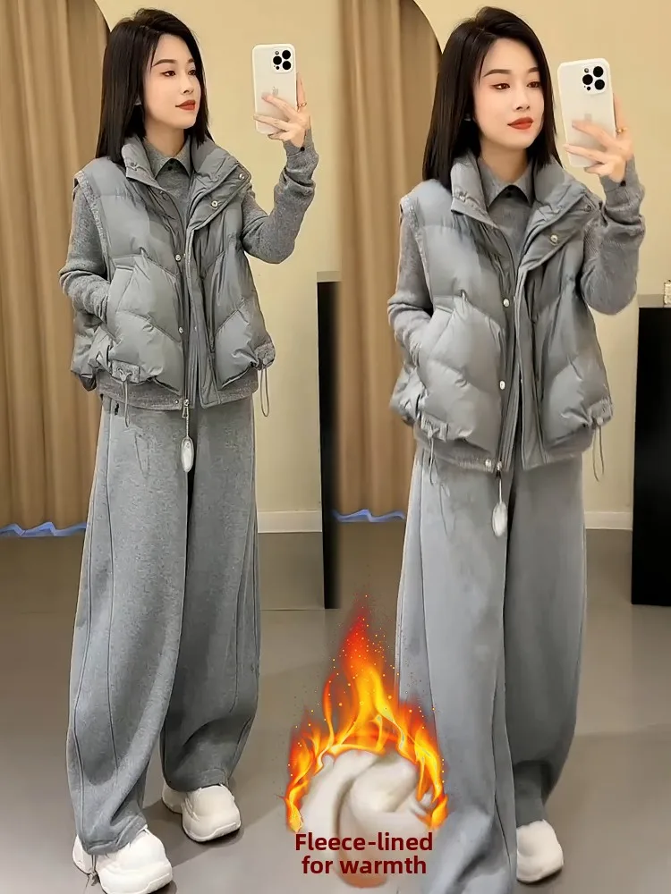 Women's Thiened down Cotton Vest High Waist Pants Tee-piece Set Casual Sportswear Winter New Sle Comfortable Faion Set
Women's Thiened down Cotton Vest High Waist Pants Tee-piece Set Casual Sportswear Winter New Sle Comfortable Faion Set