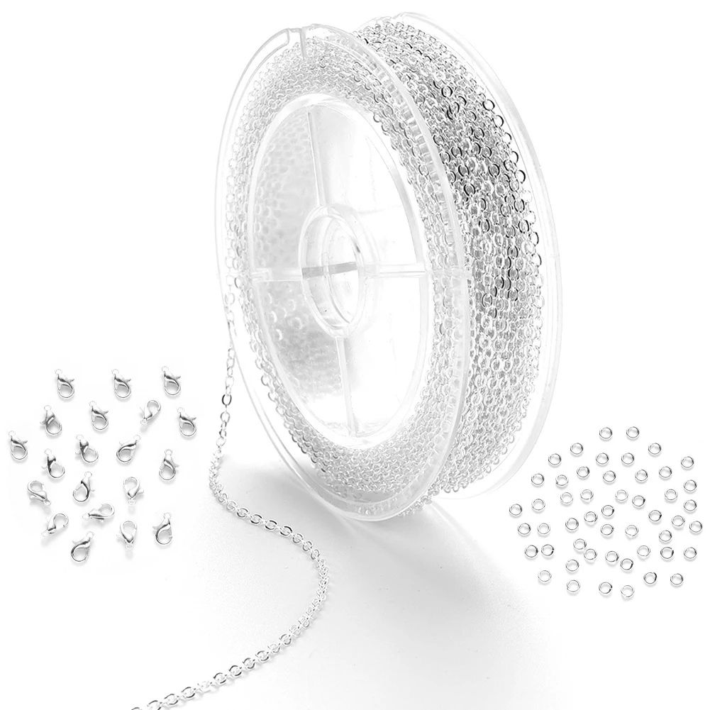 Link Chain Spool Bulk with 4mm Jump Ring and Lobster Clasps for Craft DIY Necklace Jewelry Making Silver Color
Link Chain Spool Bulk with 4mm Jump Ring and Lobster Clasps for Craft DIY Necklace Jewelry Making Silver Color