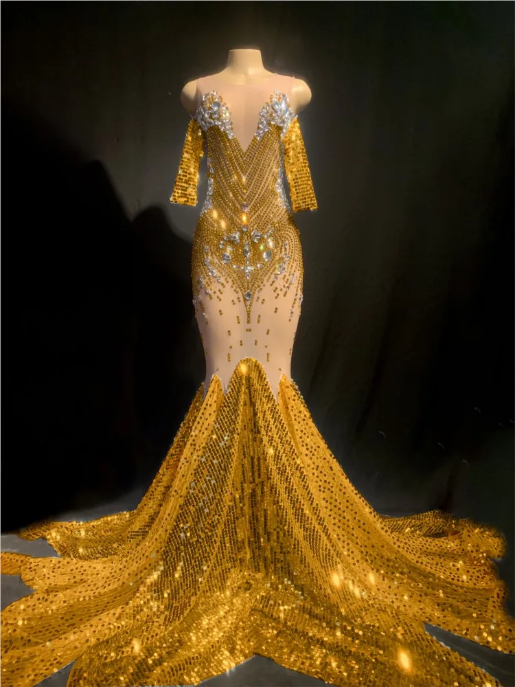 Rhinestone Women Sparkly Crystals Transparent Sequins Tail Dress Evening Party Birthday Singer Dancer Costume
Rhinestone Women Sparkly Crystals Transparent Sequins Tail Dress Evening Party Birthday Singer Dancer Costume