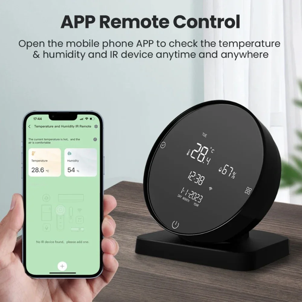 WiFi Smart IR Remote Control Temperature Humidity Sensor Backlight LCD Digital Thermometer for Alexa Google Home AC TV
WiFi Smart IR Remote Control Temperature Humidity Sensor Backlight LCD Digital Thermometer for Alexa Google Home AC TV