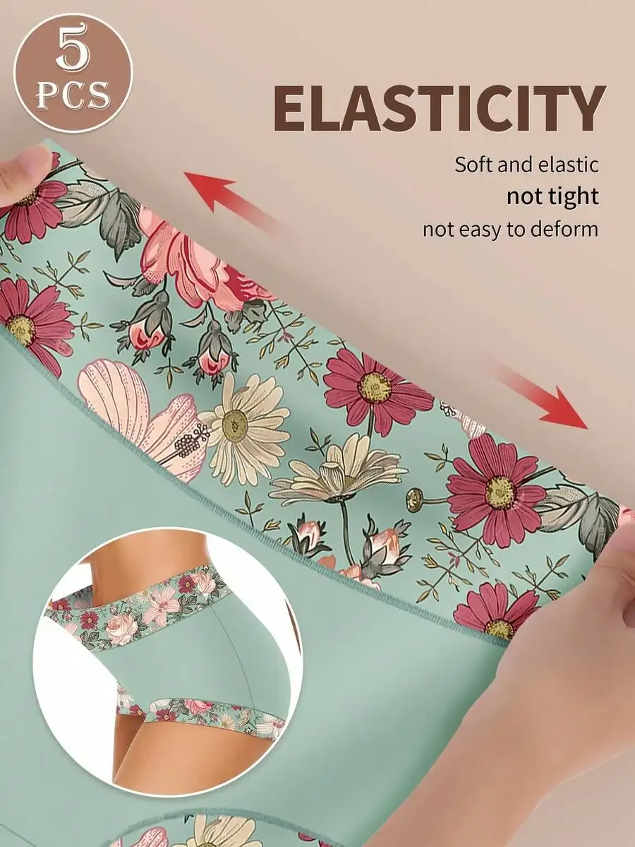 5 Pcs Womens Mid-High Waist Floral Print Briefs Soft Elastic Breathable Panties
5 Pcs Womens Mid-High Waist Floral Print Briefs Soft Elastic Breathable Panties