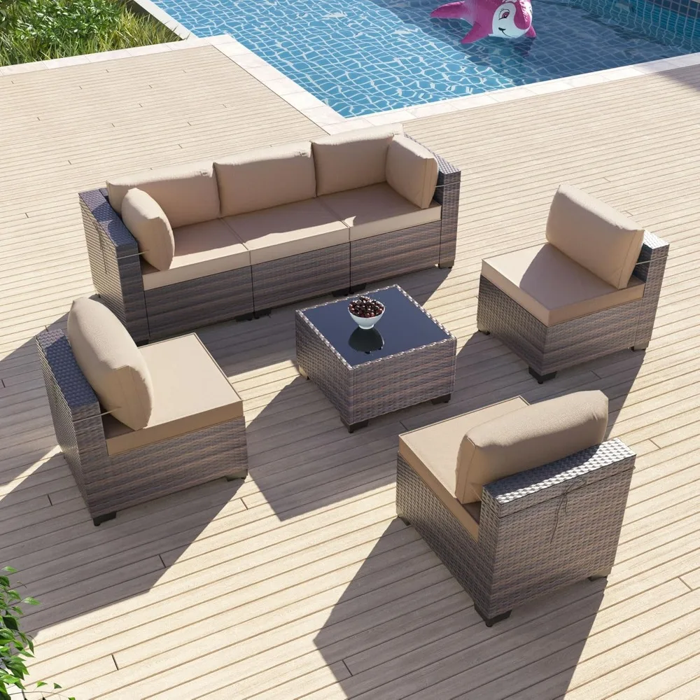 7 Pieces Outdoor Patio Furniture Sets,Wicker Conversation Set Sectional Sofa,Includes 6 All-Weather High Back PE, Customized
7 Pieces Outdoor Patio Furniture Sets,Wicker Conversation Set Sectional Sofa,Includes 6 All-Weather High Back PE, Customized