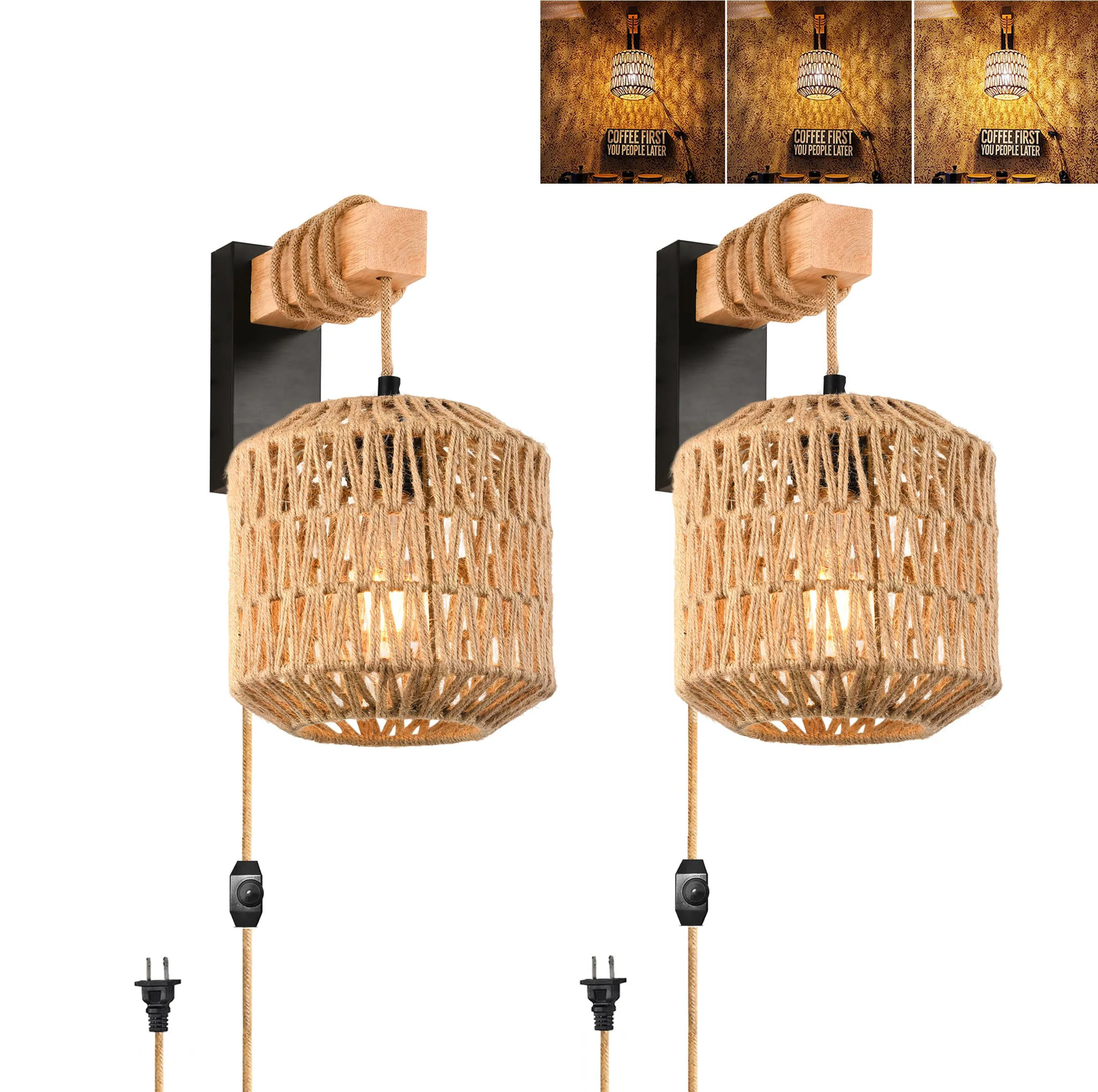 Rattan Wall Sconce, Boho Wall Lights for Bedroom Wicker Wall Lamp Plug in Wall Sconces for Bedroom Living Room, 2-PACK
Rattan Wall Sconce, Boho Wall Lights for Bedroom Wicker Wall Lamp Plug in Wall Sconces for Bedroom Living Room, 2-PACK