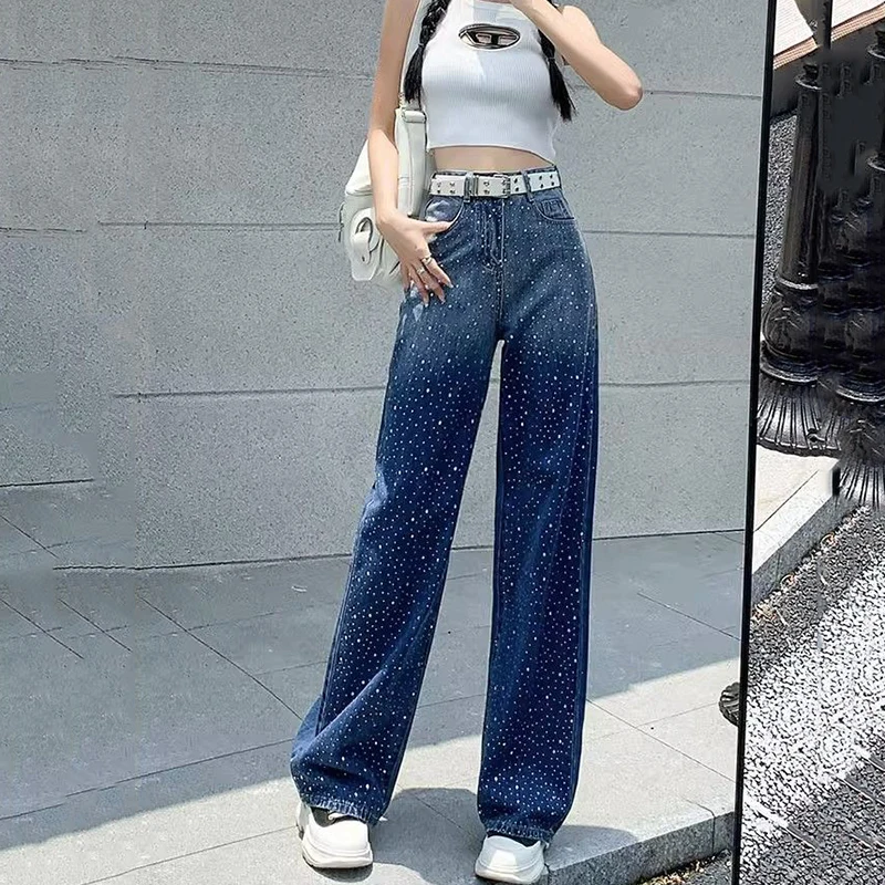 Fashion Women's Rhinestone Jeans Casual High Wait Wide Leg Pockets Denim Pants 2025 Spring Lady Street Baggy Denim Trousers
Fashion Women's Rhinestone Jeans Casual High Wait Wide Leg Pockets Denim Pants 2025 Spring Lady Street Baggy Denim Trousers