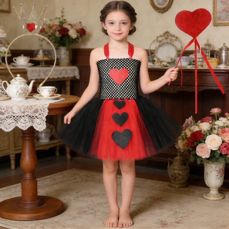 Alice Red Queen of Hearts Costumes for Girls Birthday Clothes with Gold Crown Heart Wand for Kids Carnival Halloween Fancy Dress
Alice Red Queen of Hearts Costumes for Girls Birthday Clothes with Gold Crown Heart Wand for Kids Carnival Halloween Fancy Dress
