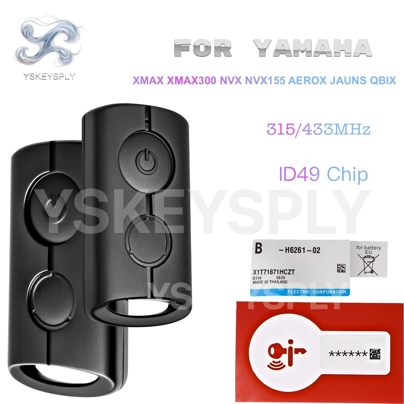 For Yamaha Motorcycle Remote Key Fits XMAX XMAX300 NVX NVX155 AEROX JAUNS QBIX ID49 Chip 315/433.92MHz Smart Key
For Yamaha Motorcycle Remote Key Fits XMAX XMAX300 NVX NVX155 AEROX JAUNS QBIX ID49 Chip 315/433.92MHz Smart Key