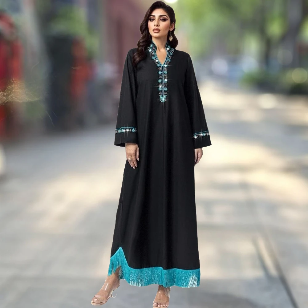 Eid Black Abaya Tassel Diamonds Dubai Kaftan Women Muslim Evening Dress Caftan Marocain Femme Robe Islam Jalabiya Kebaya Vestido
Eid Black Abaya Tassel Diamonds Dubai Kaftan Women Muslim Evening Dress Caftan Marocain Femme Robe Islam Jalabiya Kebaya Vestido