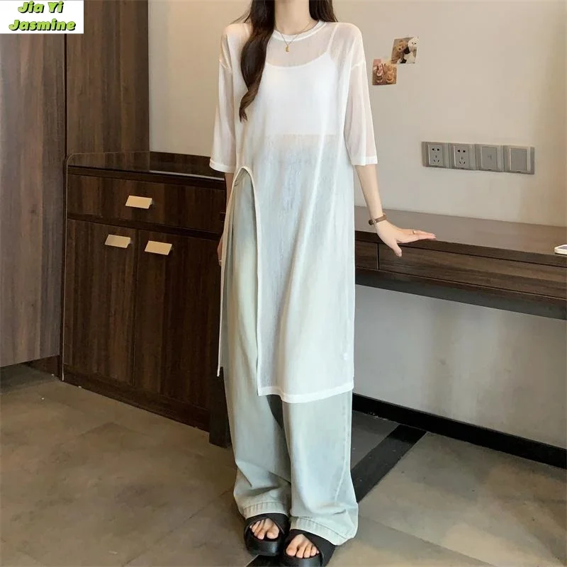Summer Micro Transparent Thin Short Sleeve Shoulder Sunscreen T-shirt Women's Large Medium Long Split Top
Summer Micro Transparent Thin Short Sleeve Shoulder Sunscreen T-shirt Women's Large Medium Long Split Top