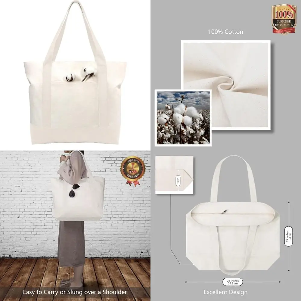 6-Pack Canvas Tote Bags with External Pocket, Reusable Grocery Bags, Top Zipper Closure, Ideal for Daily Essentials (Natural)
6-Pack Canvas Tote Bags with External Pocket, Reusable Grocery Bags, Top Zipper Closure, Ideal for Daily Essentials (Natural)