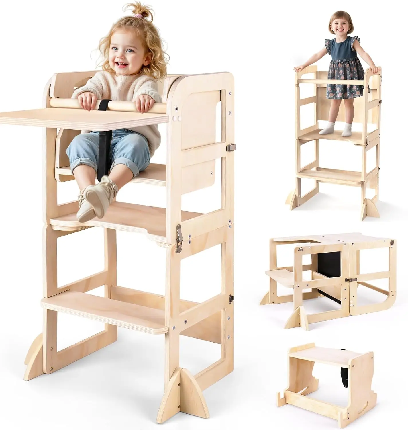 6 in 1 Toddler Kitchen Step Stool with Wooden Stool Foldable Learning Standing Tower with Blackboard Feeding Tray Wooden
6 in 1 Toddler Kitchen Step Stool with Wooden Stool Foldable Learning Standing Tower with Blackboard Feeding Tray Wooden