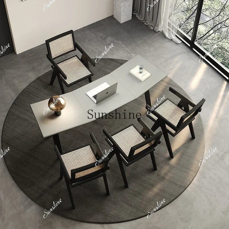 Italian minimalist saddle leather desk modern minimalist special-shaped office study integrated table FT
Italian minimalist saddle leather desk modern minimalist special-shaped office study integrated table FT