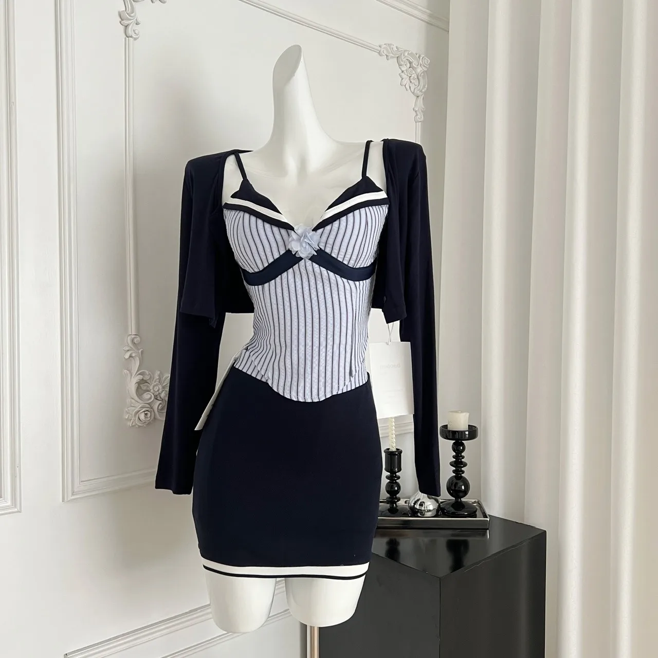 Pure Desire College Sle Women's Summer Outfit Sexy Strap Stripe Vest ort Long Sve Coat Bodycon Skirt Two Piece Set
Pure Desire College Sle Women's Summer Outfit Sexy Strap Stripe Vest ort Long Sve Coat Bodycon Skirt Two Piece Set