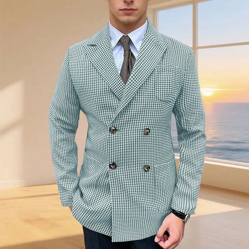 Men's houndstooth suit coat double breasted lapel male jacket tailored business casual man blazer for banquet party wedding
Men's houndstooth suit coat double breasted lapel male jacket tailored business casual man blazer for banquet party wedding