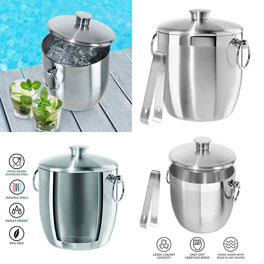 Double Wall Stainless Steel Ice Bucket - Insulated Ice Bucket with Elegant Steel Lid, Classic Handles Stainless Steel Ice Tongs
Double Wall Stainless Steel Ice Bucket - Insulated Ice Bucket with Elegant Steel Lid, Classic Handles Stainless Steel Ice Tongs