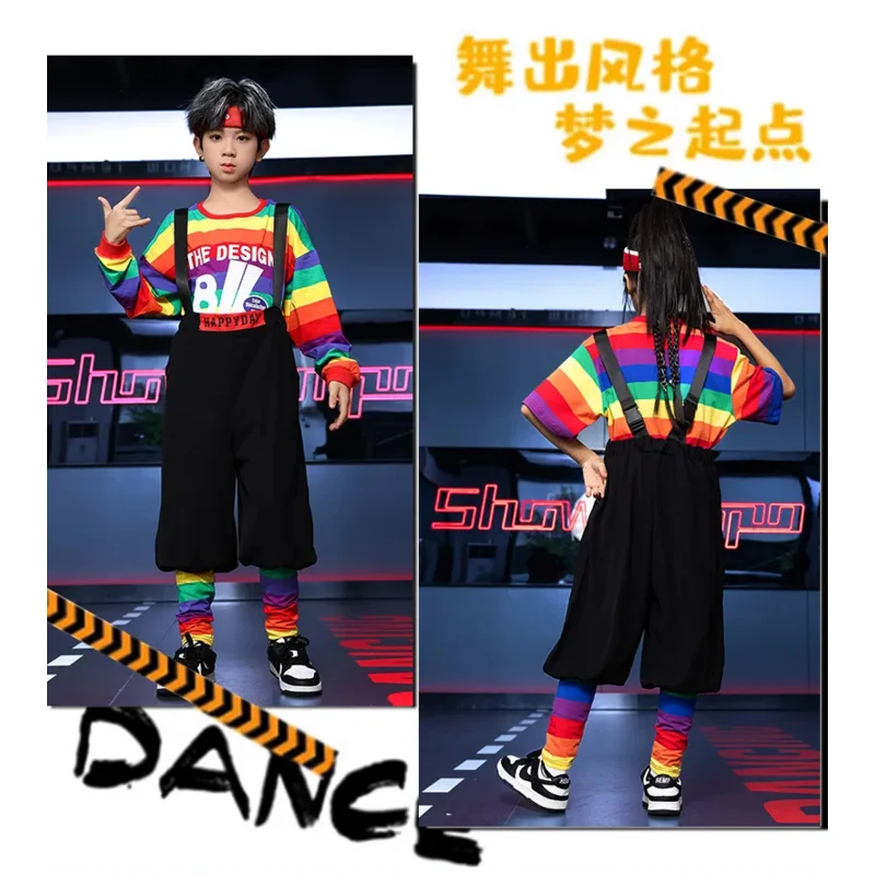 Children's Hip Hop Dance Performance Set Korean Rainbow Top for Boys Black Bib Pants for Girls
Children's Hip Hop Dance Performance Set Korean Rainbow Top for Boys Black Bib Pants for Girls