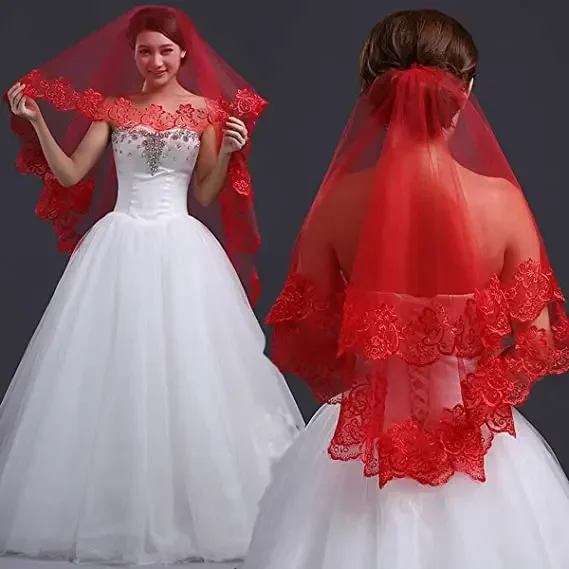 Classic Red Bridal Headcloth Wedding Veil, Simple Long Lace Veil Translucent Headpiece for Women
Classic Red Bridal Headcloth Wedding Veil, Simple Long Lace Veil Translucent Headpiece for Women