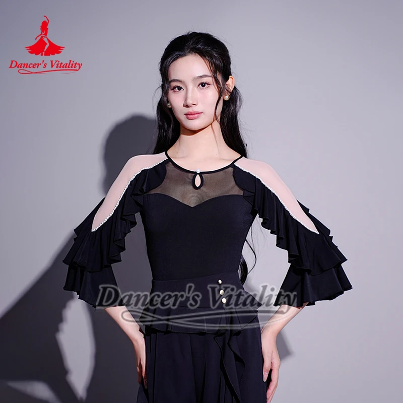 Латинские социальные танцы с жемчугом и украшением, тренировочные топы с короткими рукавами для взрослых, бальный вальс, танго, профессиональный танцевальный комбинезон
Латинские социальные танцы с жемчугом и украшением, тренировочные топы с короткими рукавами для взрослых, бальный вальс, танго, профессиональный танцевальный комбинезон