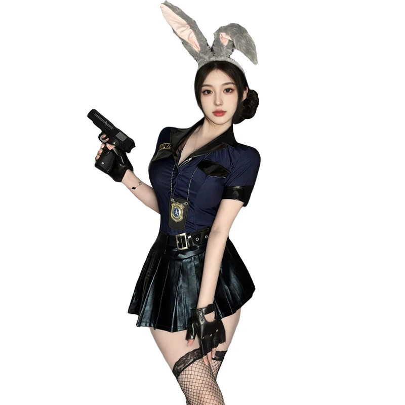 Women's Bunny Police Officer Flight Attendant Cosplay Costume Set Halloween Cop Uniform with Ears & Badge for Themed Parties
Women's Bunny Police Officer Flight Attendant Cosplay Costume Set Halloween Cop Uniform with Ears & Badge for Themed Parties