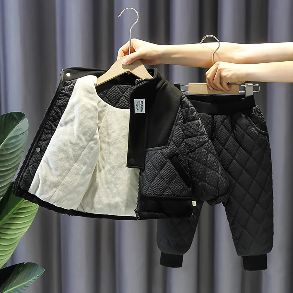 Winter Thick Warm Children Clothes Sets Thermal Velvet Stand Collar Patchwork Kids Boys Coats Outerwear+Pants 2Pcs Outfit Suit
Winter Thick Warm Children Clothes Sets Thermal Velvet Stand Collar Patchwork Kids Boys Coats Outerwear+Pants 2Pcs Outfit Suit