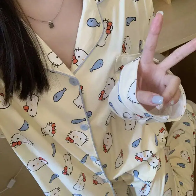 Cartoon Hello Kittys Pajamas Set Spring Autumnsanrioed Women's Long Sleeves Long Pants Home Clothes Cute Girls Kt Loungewear
Cartoon Hello Kittys Pajamas Set Spring Autumnsanrioed Women's Long Sleeves Long Pants Home Clothes Cute Girls Kt Loungewear