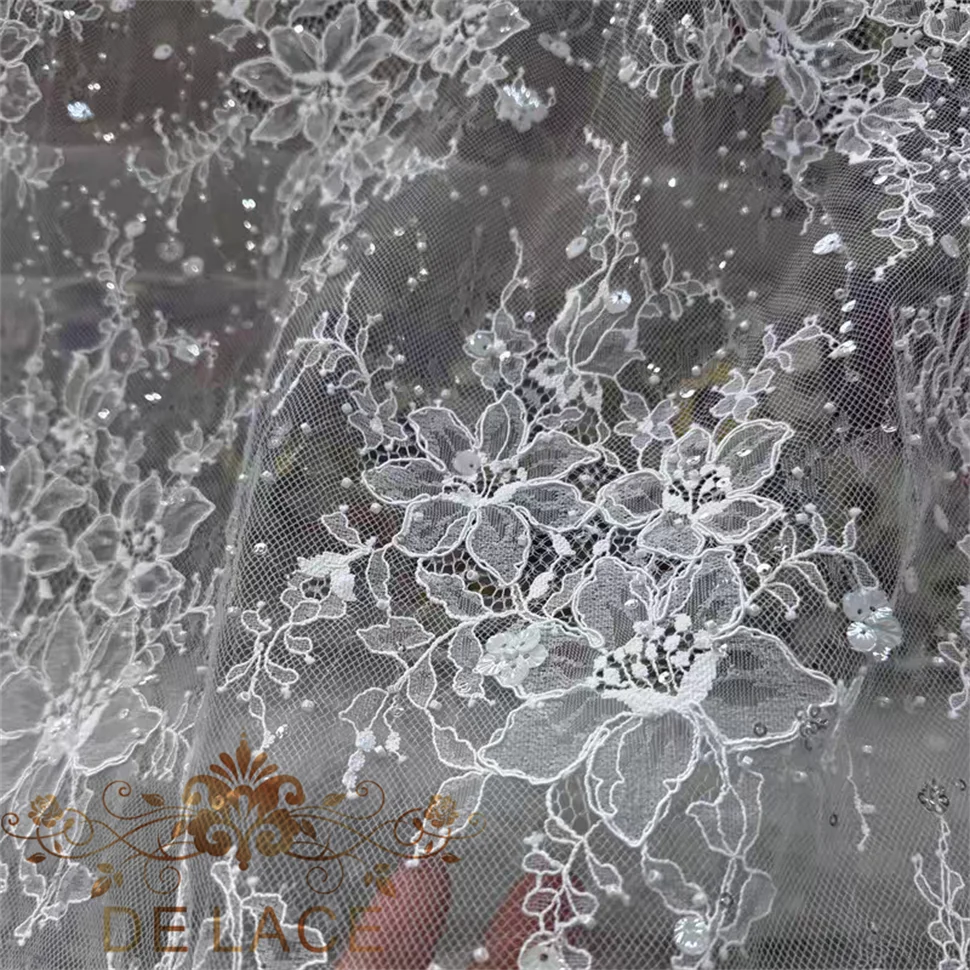 YCM French Elegante Chantilly Lace With Beaded and Sequins Soft Chantilly Lace Hot Selling Wedding Dress Lace Fabric
YCM French Elegante Chantilly Lace With Beaded and Sequins Soft Chantilly Lace Hot Selling Wedding Dress Lace Fabric