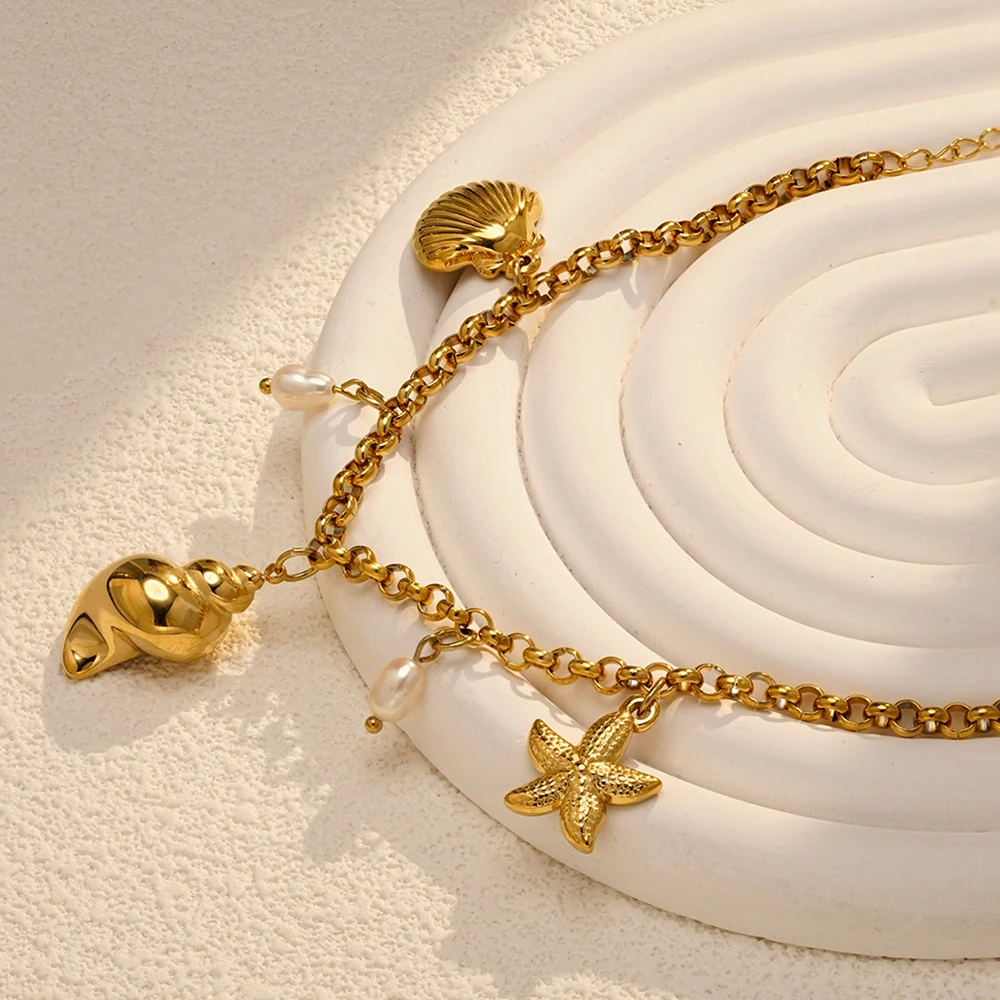 ENFASHION Pulseras Summer Conch Shell Chain Bracelet For Women's Stainless steel 18K Gold Plated Vacation Fashion Jewelry B2594
ENFASHION Pulseras Summer Conch Shell Chain Bracelet For Women's Stainless steel 18K Gold Plated Vacation Fashion Jewelry B2594