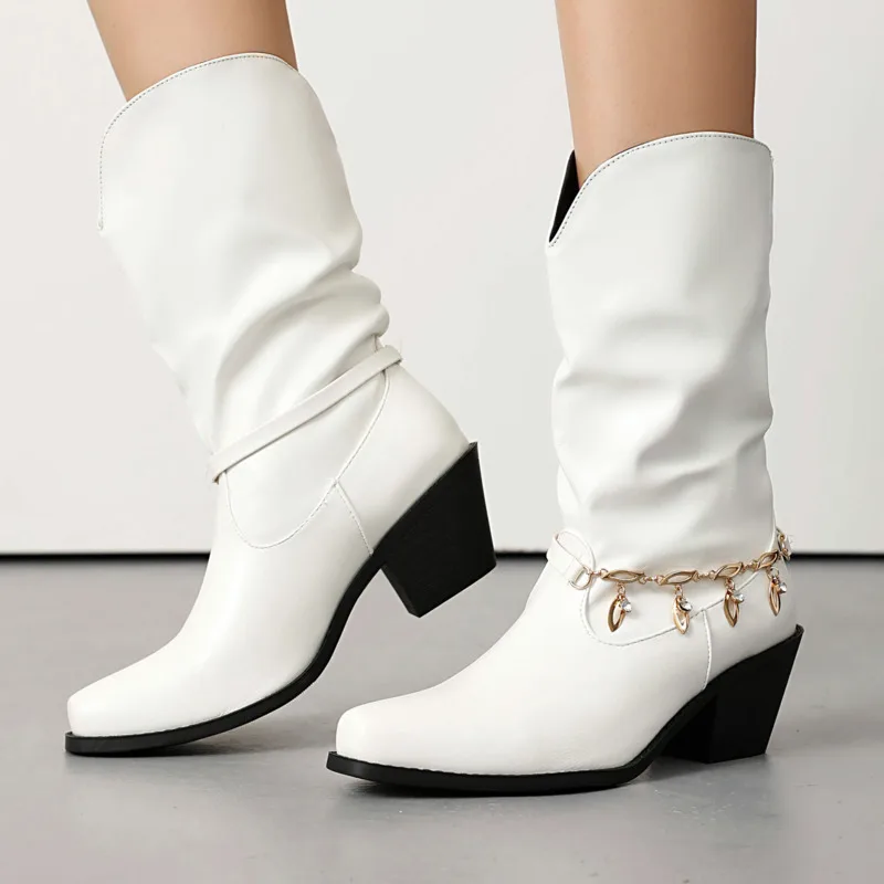 Metal Chain Decor Square Toe Chunky Heel Mid Calf Boots 2024 New Winter Women's Boots
Metal Chain Decor Square Toe Chunky Heel Mid Calf Boots 2024 New Winter Women's Boots