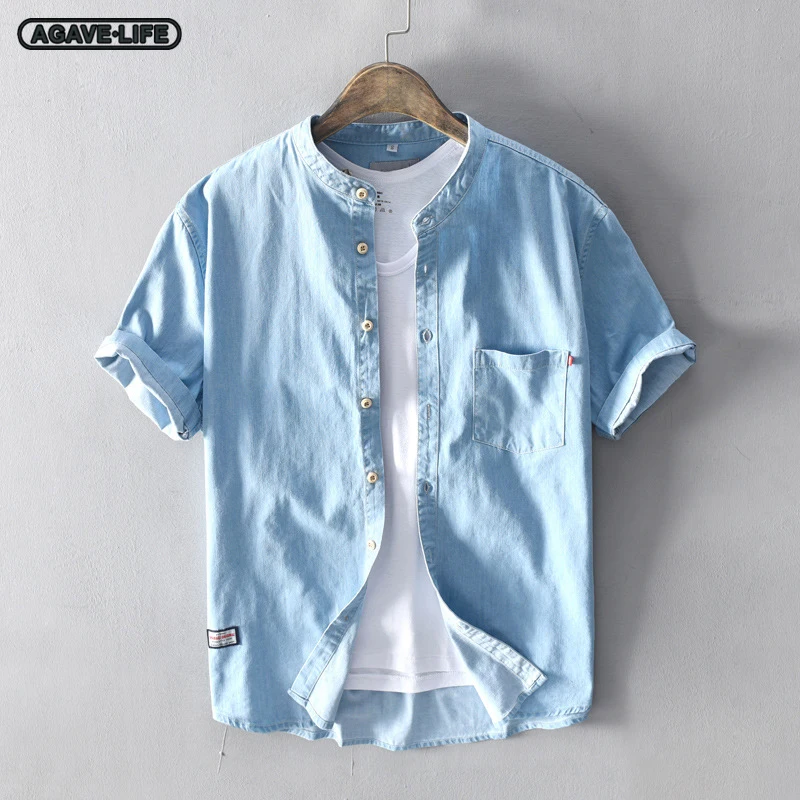 Men's Stand Collar Denim Short Sleeve Shirts Summer Solid Color Comfortable Oversize Jean Shirts Male Fashion Simple Denim Shirt
Men's Stand Collar Denim Short Sleeve Shirts Summer Solid Color Comfortable Oversize Jean Shirts Male Fashion Simple Denim Shirt