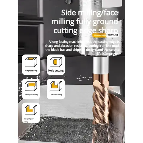 Milling Cutter Alloy Coating 4-Side Tungsten Steel Tool CNC Machining Hrc55 End Mill Top Milling Cutter Kit Milling Machine Tool