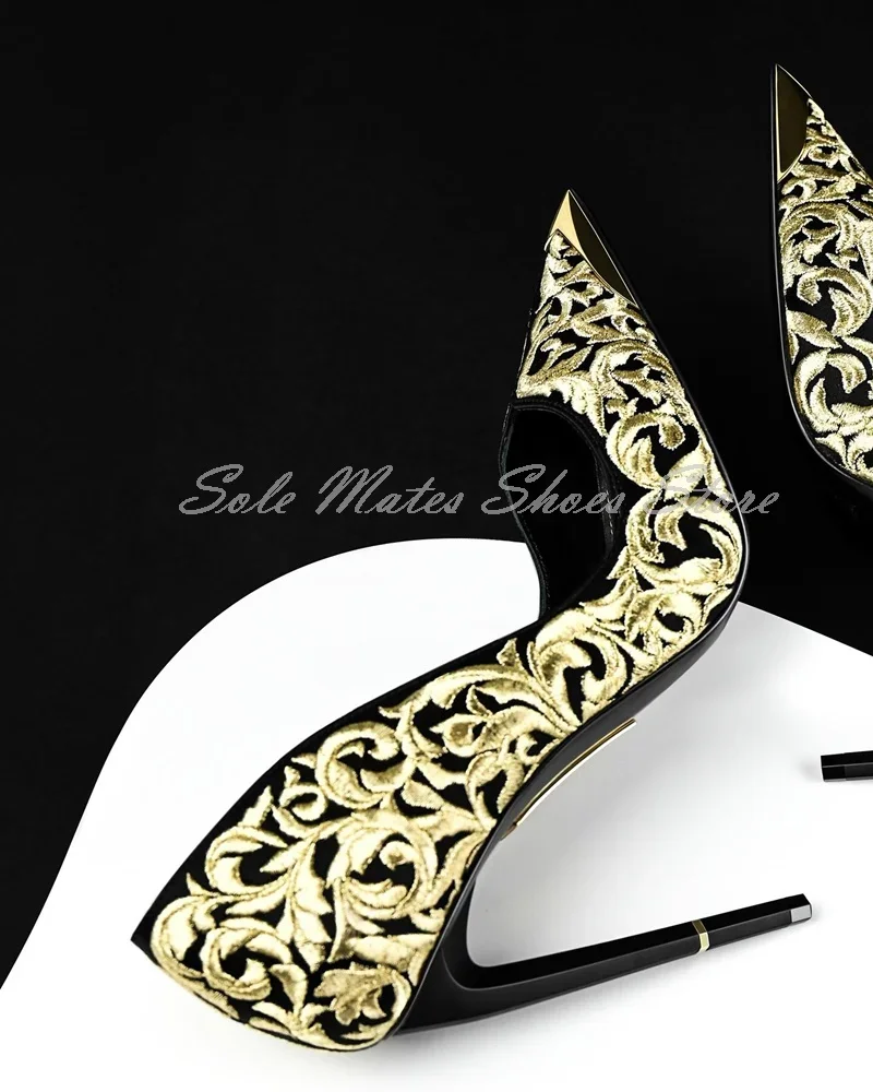 Luxury Gold Embroidered Dress Shoes Designer Stiletto Pointed Toe Slip On Pumps Handmade Banquet Versatile Women's Wedding Shoes
Luxury Gold Embroidered Dress Shoes Designer Stiletto Pointed Toe Slip On Pumps Handmade Banquet Versatile Women's Wedding Shoes