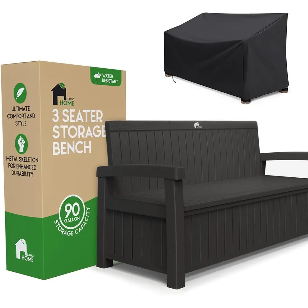 EconoHome 3 Seat Outdoor Storage Bench with Rain Cover - 90 Gallon acity - Weatherproo Resin Bench or Patio, Porch, Garden, Yard
EconoHome 3 Seat Outdoor Storage Bench with Rain Cover - 90 Gallon acity - Weatherproo Resin Bench or Patio, Porch, Garden, Yard