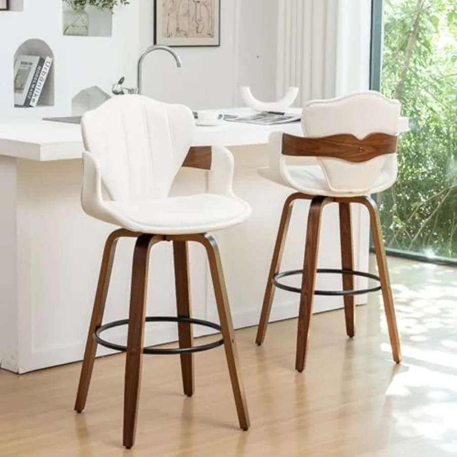 Набор из 2 барных стульев с поворотным механизмом, 30 дюймов, в стиле середины века, белые, с обивкой из искусственной кожи, для кухни, с подлокотниками
Набор из 2 барных стульев с поворотным механизмом, 30 дюймов, в стиле середины века, белые, с обивкой из искусственной кожи, для кухни, с подлокотниками