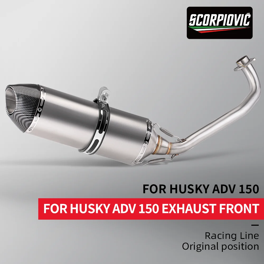 Motorcycle carbon fiber rear end muffler, semi-blue titanium connecting pipes, HUSKY ADV 150 exhaust pipes
Motorcycle carbon fiber rear end muffler, semi-blue titanium connecting pipes, HUSKY ADV 150 exhaust pipes
