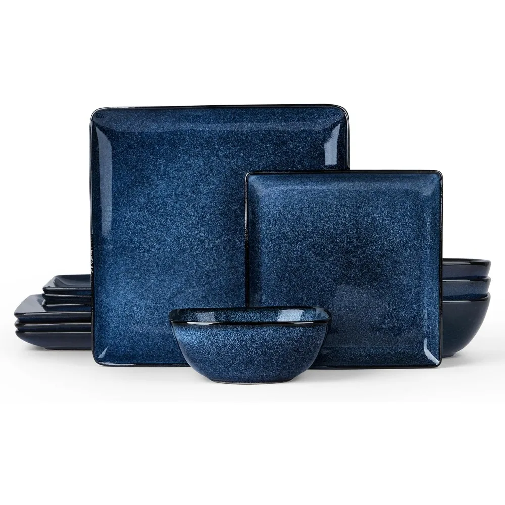 12-Piece Stoneware Dinnerware Set for 4, E-far Reactive Glaze Square Plates and Bowls, Chip and Scratch Resistant 
12-Piece Stoneware Dinnerware Set for 4, E-far Reactive Glaze Square Plates and Bowls, Chip and Scratch Resistant