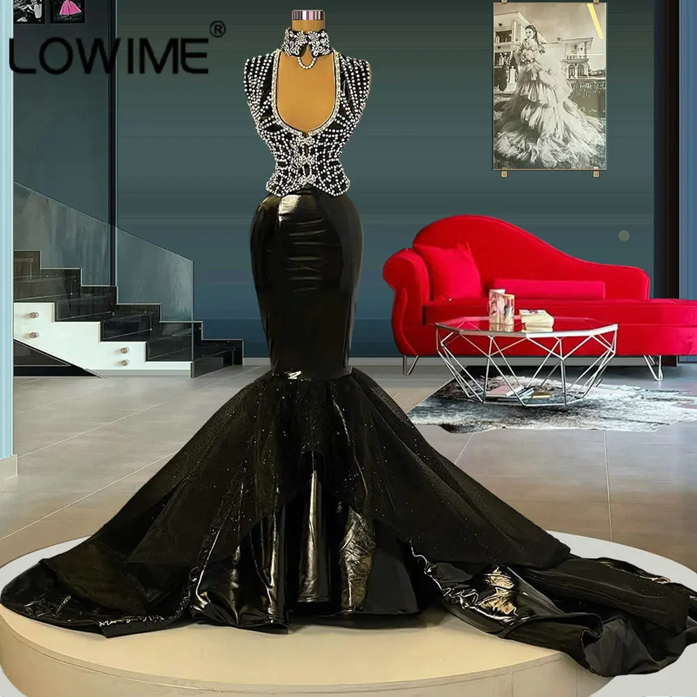 Sexy Black Mermaid Evening Dresses Sparkly Crystals Beading High Neck Women Elegant Long Party Gowns Custom Made
Sexy Black Mermaid Evening Dresses Sparkly Crystals Beading High Neck Women Elegant Long Party Gowns Custom Made