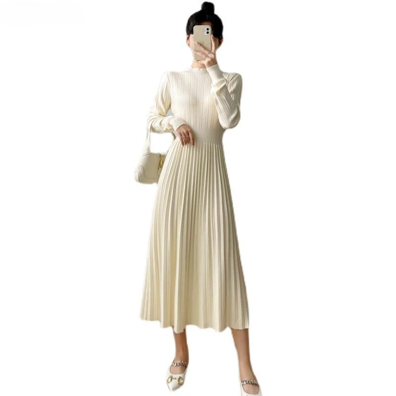 Korean Style Knitted Dresses Autumn Winter Half High Collar Long Sleeve A-line Sweater Elegant Vintage Bottom Knit Dress
Korean Style Knitted Dresses Autumn Winter Half High Collar Long Sleeve A-line Sweater Elegant Vintage Bottom Knit Dress