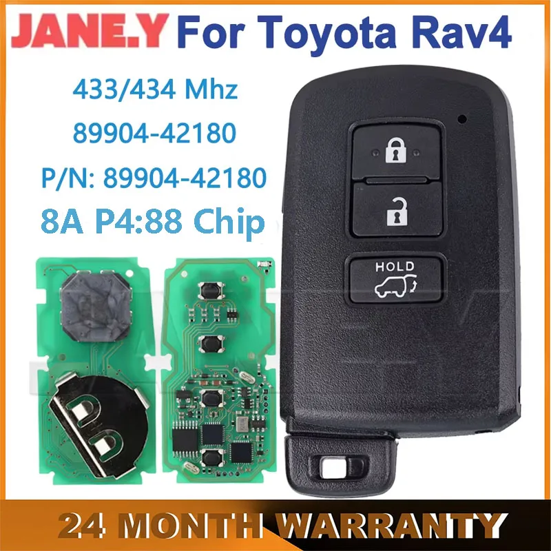 3Buttons Keyless Go Smart Key For Toyota Rav4 Car Remote Control Key Fit 89904-42180 89904-42321 BA2EQ 8A P4:88 Chip 433MHz